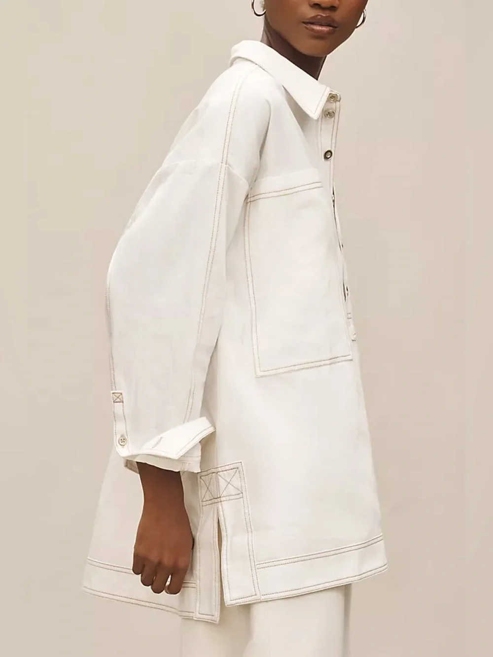 Anthropologie Pilcro Patch Pocket Collared Popover Blouse in White - Picture 2 of 9